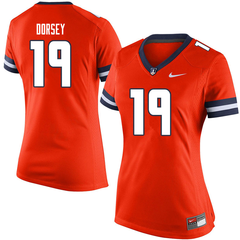 Women #19 Lou Dorsey Illinois Fighting Illini College Football Jerseys Sale-Orange
